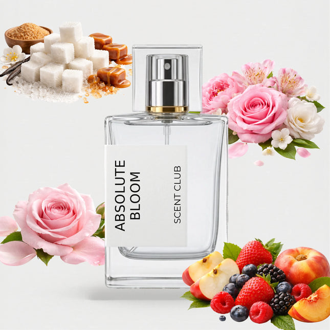 Miss Absolutely Blooming inspired by Absolute Bloom - Fruity, Rose, Floral, Sweet accord icons