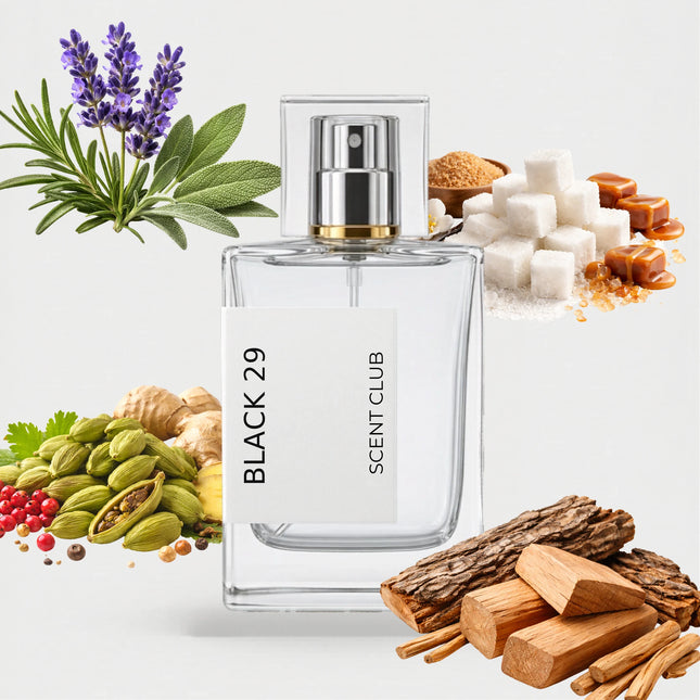 The Noir 29 inspired by Black 29 - Woody, Fresh Spicy, Sweet, Aromatic accord icons