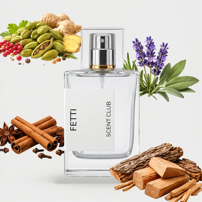 Halfeti inspired by Fetti - Woody, Warm Spicy, Aromatic, Fresh Spicy accord icons