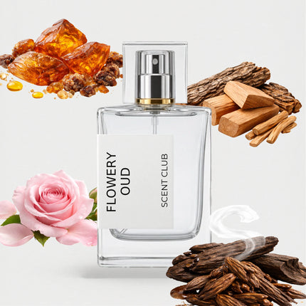 Oud Fleur inspired by Flowery Oud - Oud, Rose, Woody, Amber accord icons