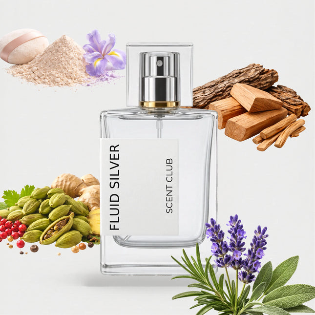 Gentle Fluidity Silver inspired by Fluid Silver - Aromatic, Fresh Spicy, Woody, Powdery accord icons