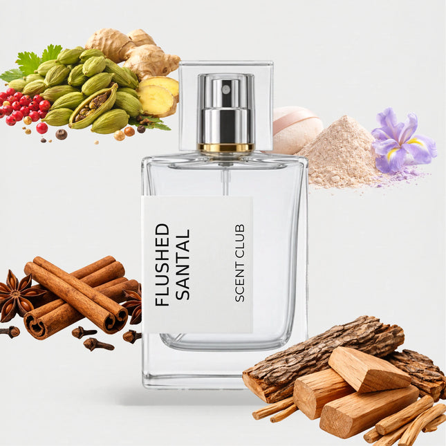 Santal Blush inspired by Flushed Santal - Woody, Warm Spicy, Powdery, Fresh Spicy accord icons