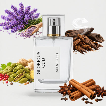 Oud For Greatness inspired by Glorious Oud - Warm Spicy, Fresh Spicy, Oud, Lavender accord icons