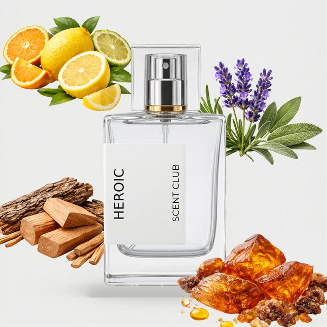 Percival inspired by Heroic - Amber, Woody, Aromatic, Citrus accord icons