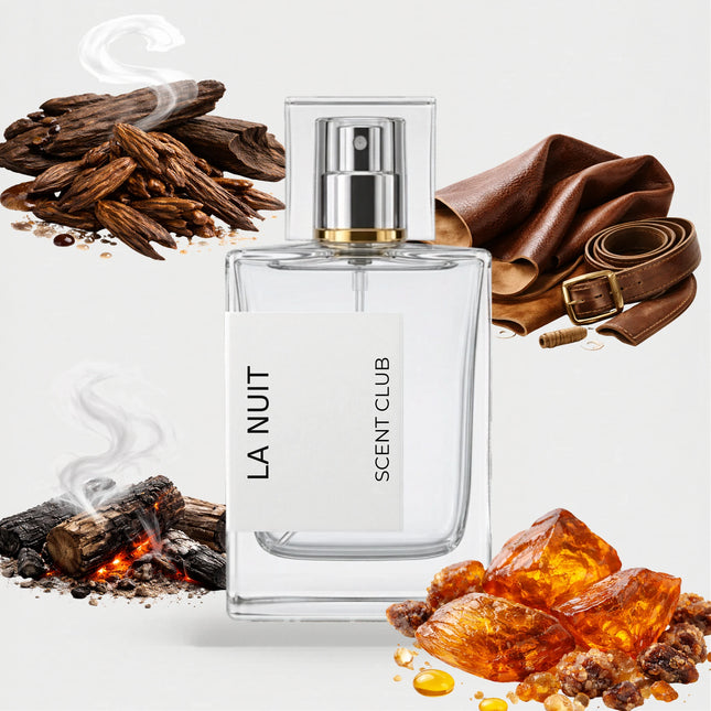 Nuit De Feu inspired by La Nuit - Amber, Smoky, Leather, Oud accord icons