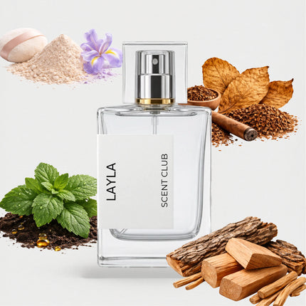 Laylati inspired by Layla - Woody, Patchouli, Tobacco, Powdery accord icons