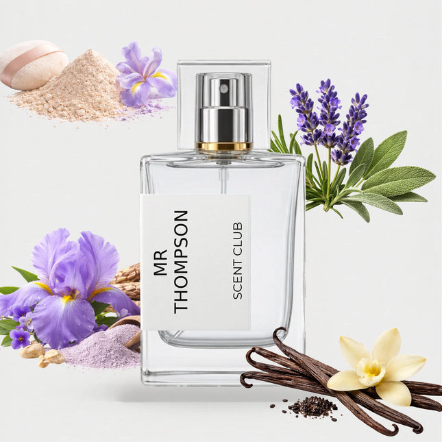 The Omniscient Mr Thompson inspired by Mr Thompson - Vanilla, Iris, Aromatic, Powdery accord icons