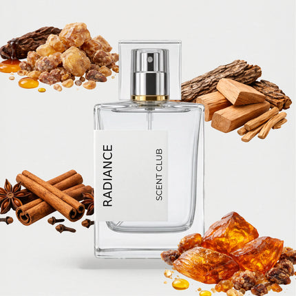 Lustre inspired by Radiance - Amber, Warm Spicy, Woody, Balsamic accord icons