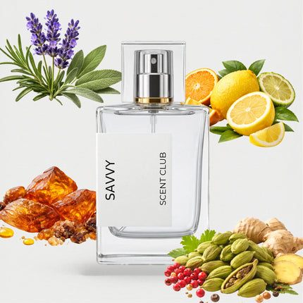 Sauvage inspired by Savvy - Fresh Spicy, Amber, Citrus, Aromatic accord icons
