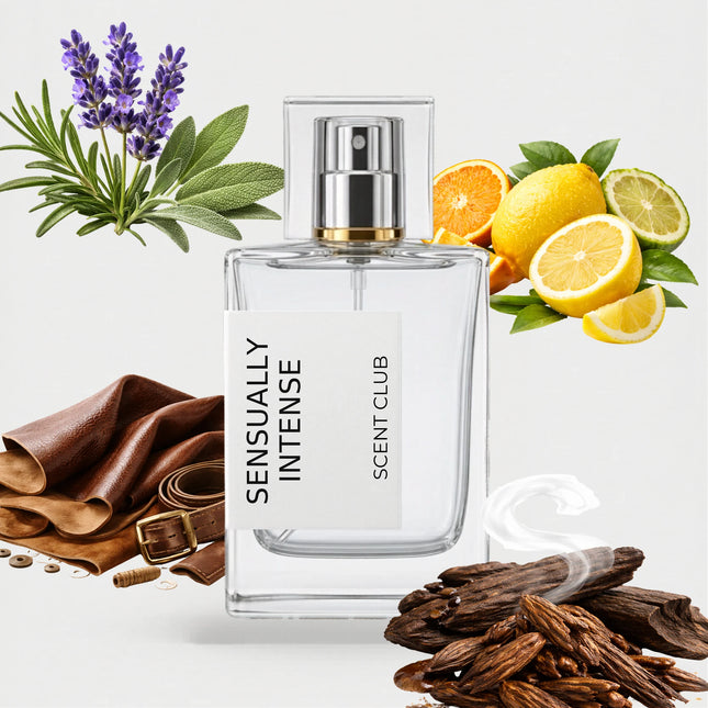 Colonia Intensa Oud inspired by Sensually Intense - Oud, Leather, Citrus, Aromatic accord icons