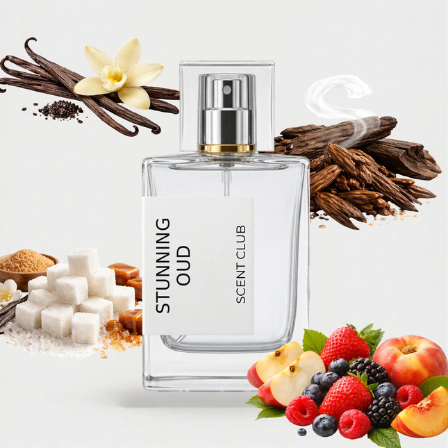 Oudmazing inspired by Stunning Oud - Fruity, Sweet, Oud, Vanilla accord icons